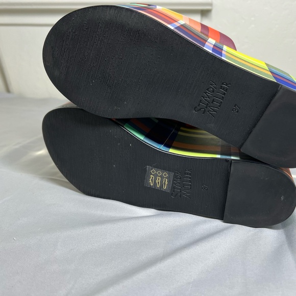 Simon Miller Retro Yellow Check Plaid Leather Blackout Platform Slide Sandals - Picture 8 of 10